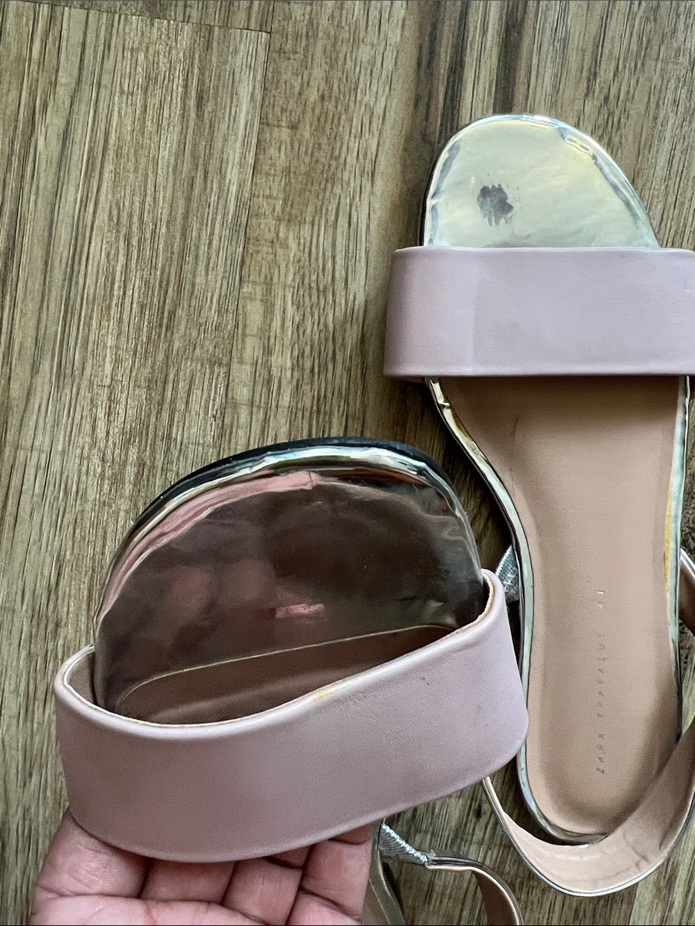 Zara Blush Pink Slide Sandals with Silver Accents Size 41 or 10 - Picture 7 of 7